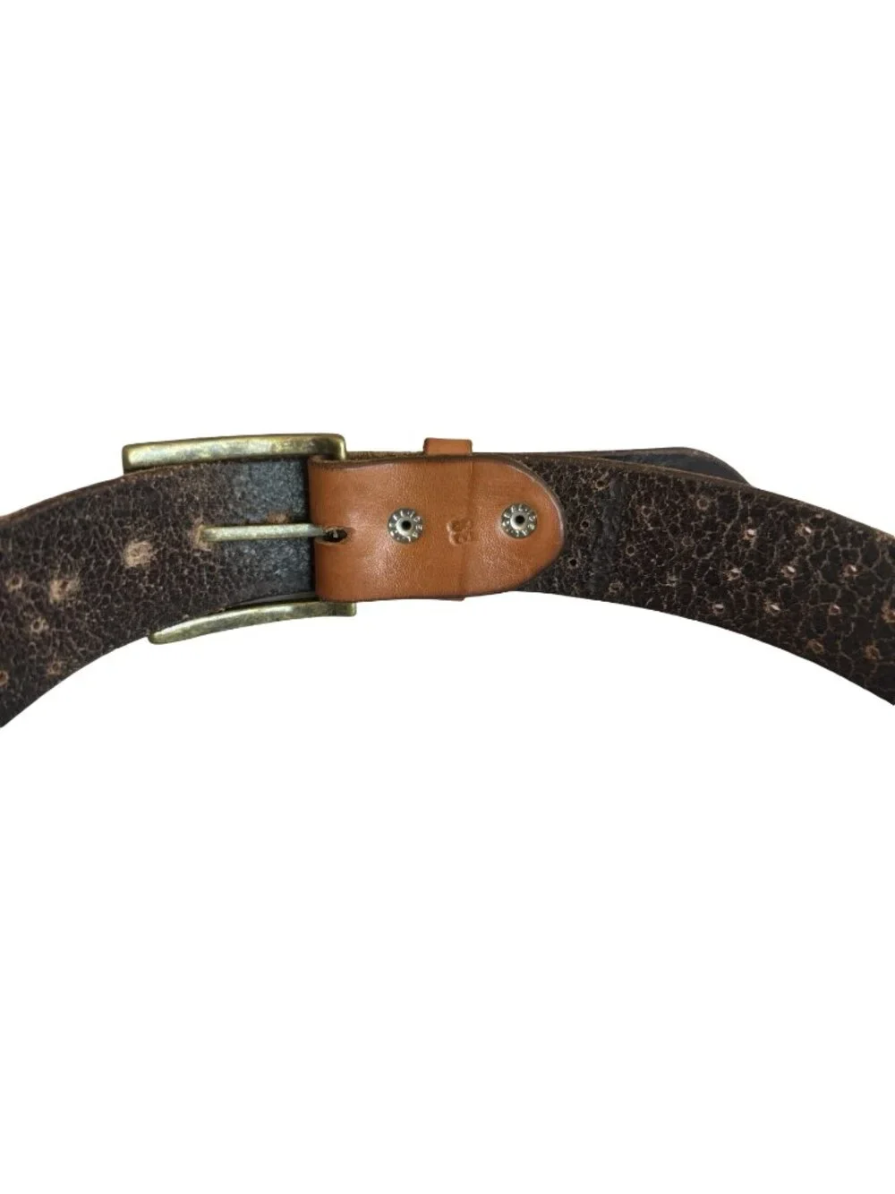100% Leather Brown Belt Perforated Hole Detail Versatile Everyday Luxury